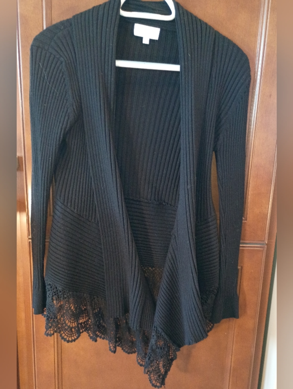 APRICOT Black Open-Front Ribbed Cardigan with Crochet Hem